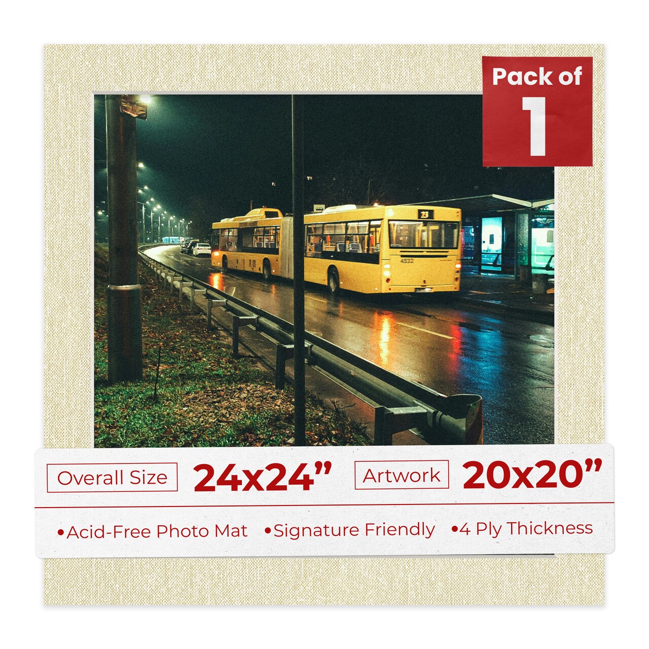 Off White Canvas Mat Board for 24x24 Frames - Fits 20x20 Photos